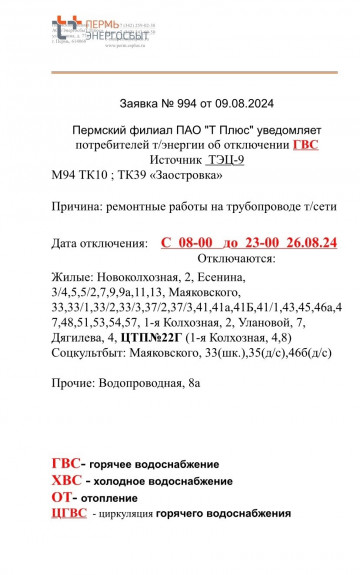 Отключение горячего водоснабжения